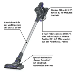 CLEANmaxx Akku-Zyklon-Staubsauger - 3-fach-Filter - Anthrazit/blau -Rein Blitz Geschaft 03ca5f7b42d73f0ee1a50f6c76a17656
