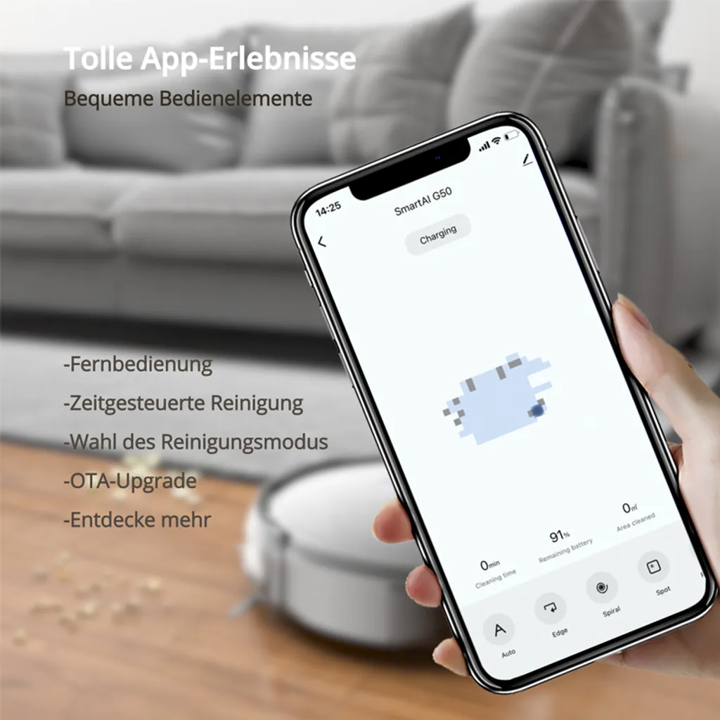 SmartAI Saugroboter Staubsauger Roboter APP Fernbedienung 2600Pa Staubsauger Weiß 6 SmartAI Saugroboter Staubsauger Roboter APP Fernbedienung 2600Pa Staubsauger Weiß – Bild 4