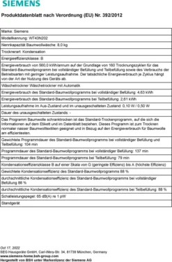Siemens Kondenstrockner WT43N202 IQ300, 8 Kg -Rein Blitz Geschaft 095a78e416f3ad33413f477af5982a49