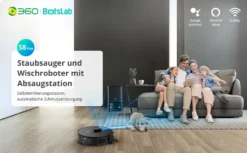 360 SMARTAI Botslab S8 Plus Staubsauger Roboter Mit Absaugstation 4L, 2700Pa Saugroboter Mit Wischfunktion Lasernavigation,Kartierung Mehrerer Etagen -Rein Blitz Geschaft 09fc2d4c05348498977adf7dba77104c