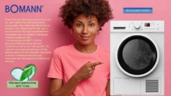 Bomann WPT 7150 Wärmepumpentrockner, 8.0 Kg Fassungsvermögen, 13 Trocken- / 3 Zeit- Programme + Zusatzoption: Knitterschutz, LED- Display, 105 Liter Trommelvolumen, Weiß [++] -Rein Blitz Geschaft 0e387fb81cfa10c7881031efc017bead