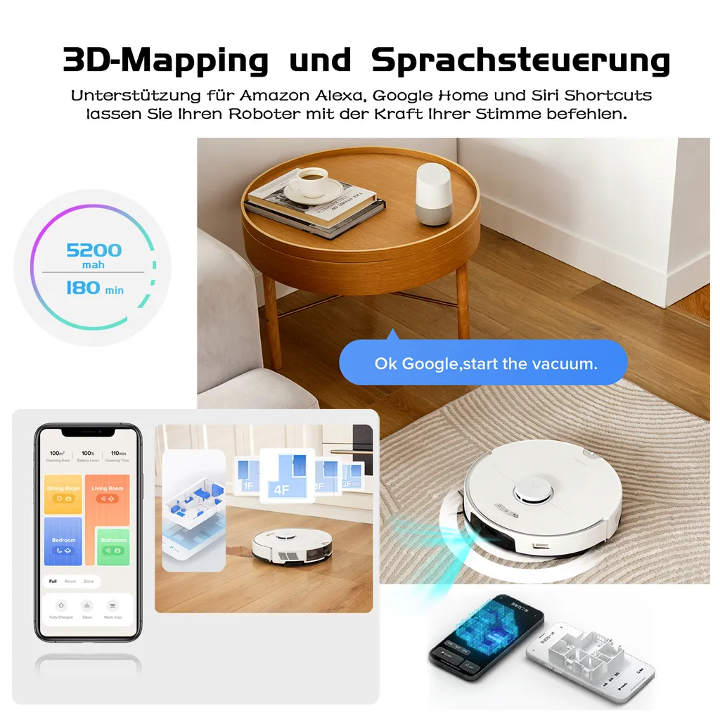 Roborock S7 Pro Ultra Sonic Staubsauger Roboter Mit Empty Wash Fill Dock Absaugstation 5100Pa Selbstwaschend Selbstauffüllend Selbstentleerend LiDAR APP Weiß (Upgrade Von Roborock S7,VS S7 MaxV Ultra/S8 Pro Ultra) 9 Roborock S7 Pro Ultra Sonic Staubsauger Roboter Mit Empty Wash Fill Dock Absaugstation 5100Pa Selbstwaschend Selbstauffüllend Selbstentleerend LiDAR APP Weiß (Upgrade Von Roborock S7,VS S7 MaxV Ultra/S8 Pro Ultra) – Bild 7