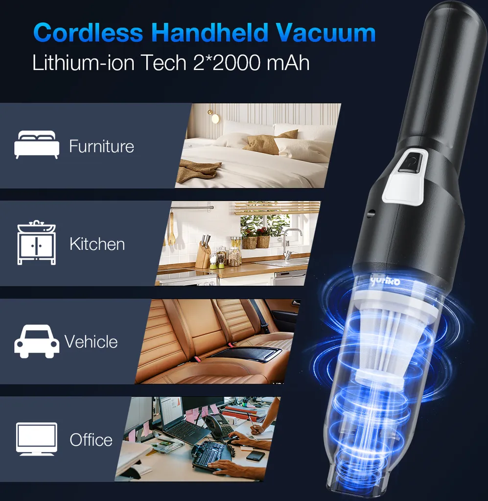 YURIKO 120W Auto Staubsauger Kabellos Mini Home Handstaubsauger Starker Sog Akku 4 YURIKO 120W Auto Staubsauger Kabellos Mini Home Handstaubsauger Starker Sog Akku – Bild 2