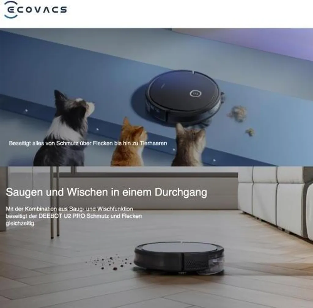 ECOVACS Saugroboter DEEBOT U2 PRO, 2-in-1 Saug- Und Wischroboter, Ideal Für Haustierbesitzer 9 ECOVACS Saugroboter DEEBOT U2 PRO, 2-in-1 Saug- Und Wischroboter, Ideal Für Haustierbesitzer – Bild 7