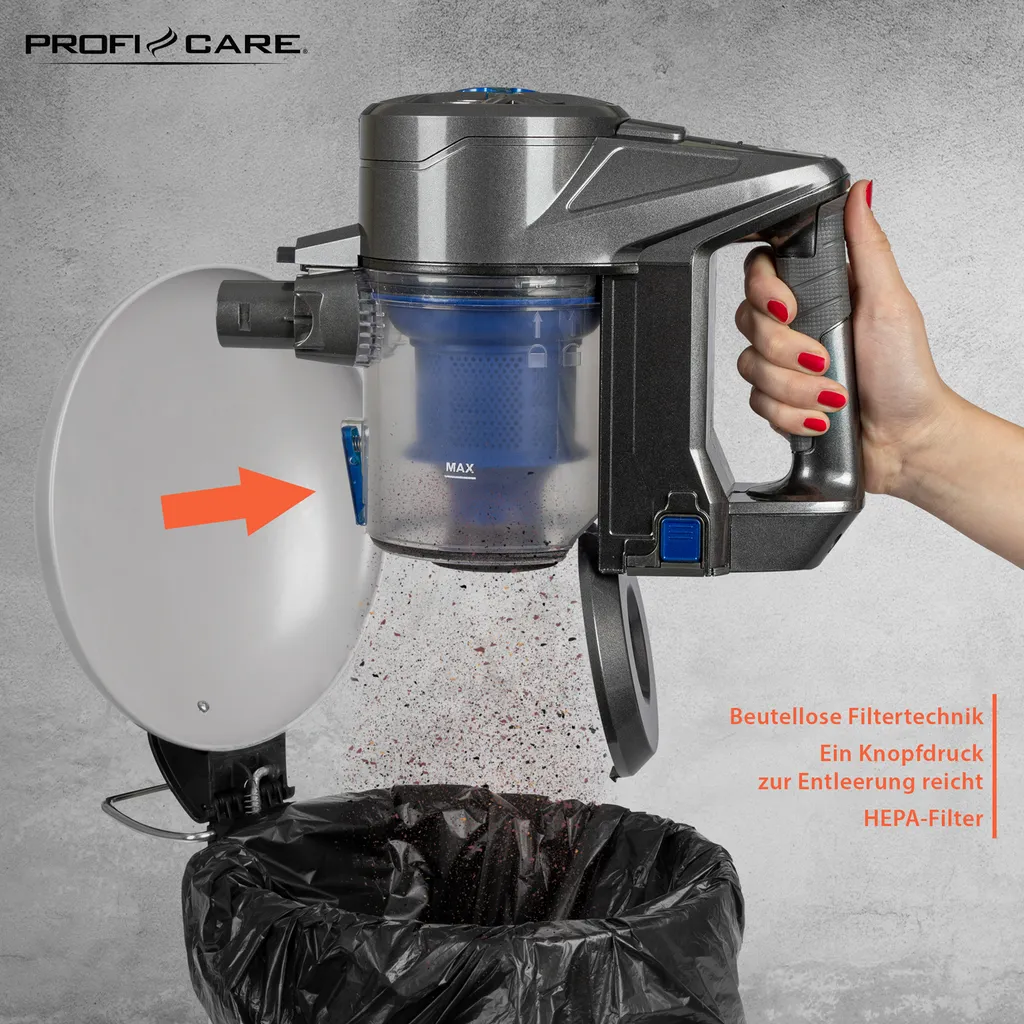 ProfiCare 2in1 Hand-und Bodenstaubsauger PC-BA 3036 A, Leistungsstarker 22,2 V Lithium Ionen Akku, HEPA-Filter, Spezialbürste Für Polster U. Textilien, Inkl. Wandhalterung, Anthrazit-blau 8 ProfiCare 2in1 Hand-und Bodenstaubsauger PC-BA 3036 A, Leistungsstarker 22,2 V Lithium Ionen Akku, HEPA-Filter, Spezialbürste Für Polster U. Textilien, Inkl. Wandhalterung, Anthrazit-blau – Bild 6