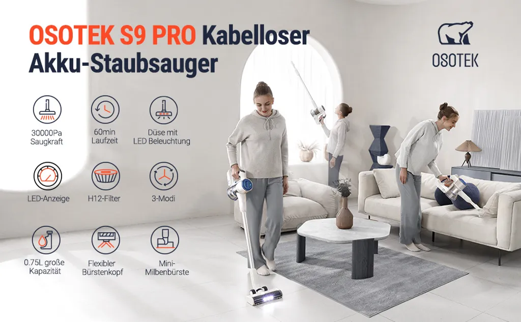 Xiaomi OSOTEK S9 Pro Akku Kanellos Staubsauger 30Kp, Handstaubsauger Mit Tierhaardüse, LED Leuchten, LED Display, Für Hartböden, Teppiche, Tierhaare 4 Xiaomi OSOTEK S9 Pro Akku Kanellos Staubsauger 30Kp, Handstaubsauger Mit Tierhaardüse, LED Leuchten, LED Display, Für Hartböden, Teppiche, Tierhaare – Bild 2