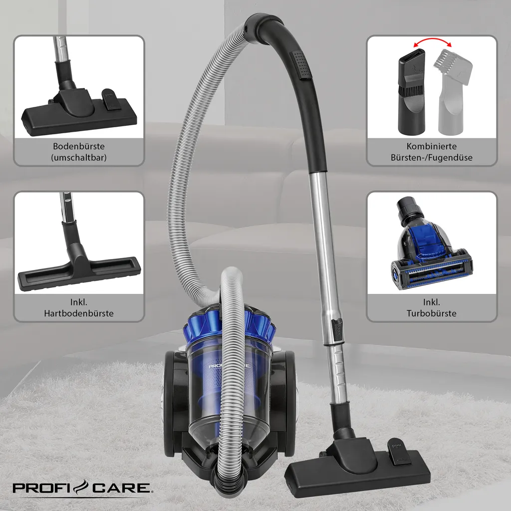ProfiCare Bodenstaubsauger PC-BS 3040, Eco-Cyclon Twin-Spin Bodenstaubsauger, Beutellose Filtertechnik, 4-Fach Mikrofiltersystem, HEPA-Filter, Edelstahl-Teleskoprohr (höhenverstellbar), Extra Großer Aktionsradius (8,3 M), 700 Watt, Blau-schwarz 12 ProfiCare Bodenstaubsauger PC-BS 3040, Eco-Cyclon Twin-Spin Bodenstaubsauger, Beutellose Filtertechnik, 4-Fach Mikrofiltersystem, HEPA-Filter, Edelstahl-Teleskoprohr (höhenverstellbar), Extra Großer Aktionsradius (8,3 M), 700 Watt, Blau-schwarz – Bild 10