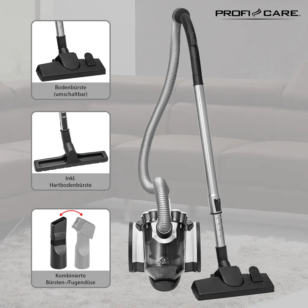 ProfiCare Bodenstaubsauger PC-BS 3039, 4-Fach Mikrofiltersystem, HEPA-Filter Teleskoprohr Aus Edelstahl (höhenverstellbar), Elektronische Leistungsregelung, Weiß 11 ProfiCare Bodenstaubsauger PC-BS 3039, 4-Fach Mikrofiltersystem, HEPA-Filter Teleskoprohr Aus Edelstahl (höhenverstellbar), Elektronische Leistungsregelung, Weiß – Bild 9