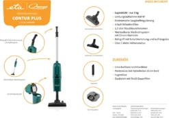 Omega CONTUR PLUS, Stielstaubsauger ETA243690006, 800 Watt, Mit Beutel, Umschaltbare Leichtlaufdüse, Polsterdüse, Fugendüse, Textil-Dauerfilter -Rein Blitz Geschaft 65a5e39bc54a3de4140a7073b7ec898e