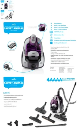 Bodenstaubsauger Ohne Beutel ETA Salvet Animal Artikel-Nr.: ETA151390000 Beutelloser Staubsauger ETA Salvet Animal Mit Dem ECO Motor, Extrem Wirksame Filtrierung Und Reiches Zubehör. -Rein Blitz Geschaft 6fe67ed18b1a538887f346f0b10c6485