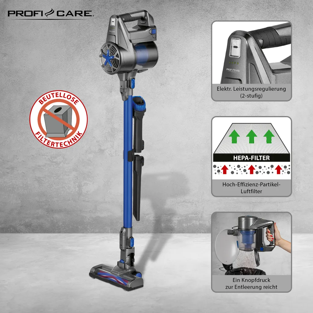 ProfiCare 2in1 Hand-und Bodenstaubsauger PC-BA 3036 A, Leistungsstarker 22,2 V Lithium Ionen Akku, HEPA-Filter, Spezialbürste Für Polster U. Textilien, Inkl. Wandhalterung, Anthrazit-blau 10 ProfiCare 2in1 Hand-und Bodenstaubsauger PC-BA 3036 A, Leistungsstarker 22,2 V Lithium Ionen Akku, HEPA-Filter, Spezialbürste Für Polster U. Textilien, Inkl. Wandhalterung, Anthrazit-blau – Bild 8