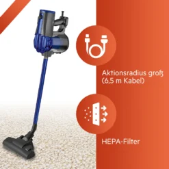 Clatronic Bodenstaubsauger, 2in1 Boden- Und Handstaubsauger, Vacuum Cleaner, Staubsauger Beutellos, Staubsauger Mit HEPA-Filter, Mikrofiltersystem, 600 Watt, Anthrazit/blau, BS 1306 N -Rein Blitz Geschaft 96fdf04b2f2e00126b45838fcca0ce79