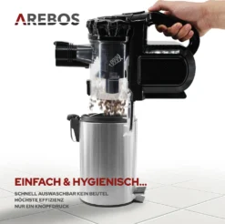 AREBOS Akku Staubsauger, 2-in-1 Hand- Und Bodenstaubsauger, 2 Leistungsstarke Saugmodi, Beutellos, Kabellos Bis Zu 55 Minuten, Mit Wandladestation, Schwarz -Rein Blitz Geschaft 9884967fb4220af25efd69514ec66120