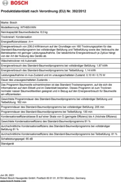 Bosch Serie 4 WTH85VWIN, Freistehend, Frontlader, Wärmepumpe, Weiß, Drehregler, Berührung, Rechts -Rein Blitz Geschaft 9d7671012b9943a1cd44131ecd4bb3dd