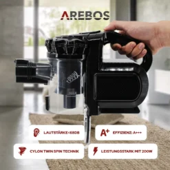 AREBOS Akku Staubsauger, 2-in-1 Hand- Und Bodenstaubsauger, 2 Leistungsstarke Saugmodi, Beutellos, Kabellos Bis Zu 55 Minuten, Mit Wandladestation, Schwarz -Rein Blitz Geschaft b24106d517a8c97cd690b953e0d09a2e