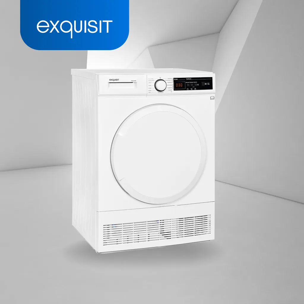 Exquisit Kondensationstrockner TK810-060 Weiss | Kondenstrockner | Startzeitvorwahl | LED-Display | Edelstahltrommel | EEK: B | Füllmenge: 8 Kg | Weiß 4 Exquisit Kondensationstrockner TK810-060 Weiss | Kondenstrockner | Startzeitvorwahl | LED-Display | Edelstahltrommel | EEK: B | Füllmenge: 8 Kg | Weiß – Bild 2
