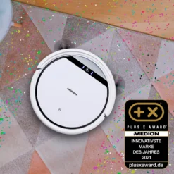 MEDION Saugroboter Mit Ladestation E32 (Modell 2021, Roboterstaubsauger Für Hartböden, Fliesen, Laminat, Tierhaar Optimiert, Direktabsaugung, Autom. Rückkehr Zur Ladestation) -Rein Blitz Geschaft d7e5d47367304456cf748594dea0f549