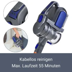 Juskys 2in1 Handstaubsauger & Akku Staubsauger - Beutellos & Kabellos – Bis 55 Min Laufzeit - Lithium-Ionen Akku, Wandhalterung & Ladestation – Blau -Rein Blitz Geschaft dea07cc0d9fc8f765cda7c19df506c82