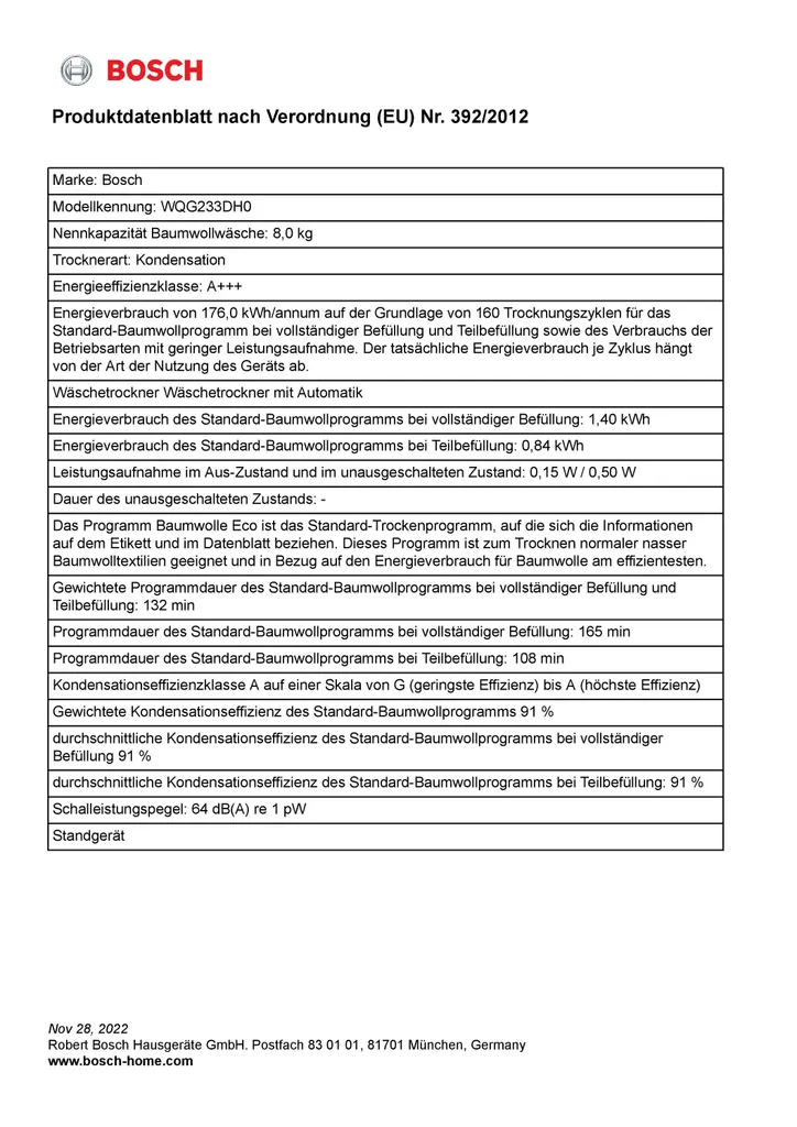 Bosch Serie 6 Wärmepumpentrockner, 8 Kg WQG233DH0 11 Bosch Serie 6 Wärmepumpentrockner, 8 Kg WQG233DH0 – Bild 9