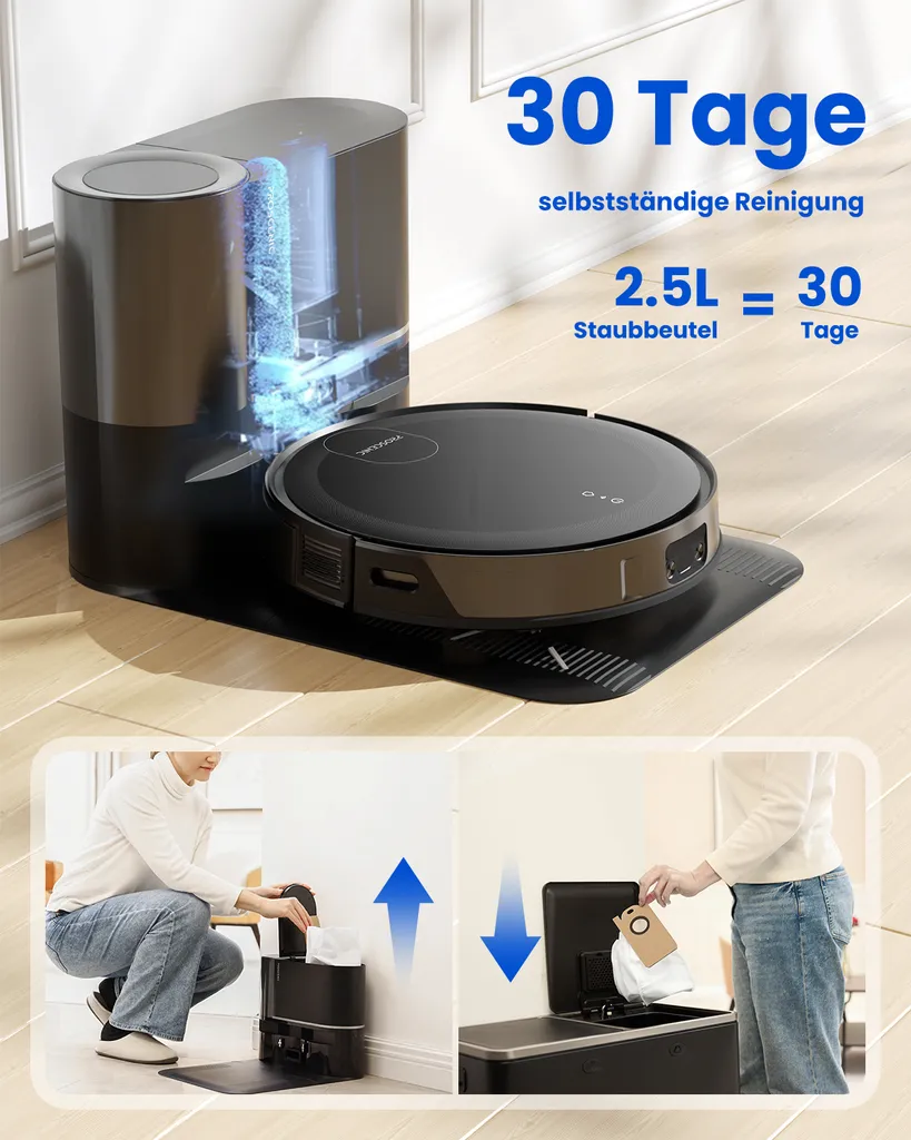 Proscenic Floobot X1 Saugroboter Mit Absaugstation,Ultraschall-Wischsystem,3000Pa Saugkraft,PathPro™ Laser-gestützte Navigation,Staubsauger Roboter Mit Siri,Google Assistant, Alexa& App-Steuerung 5 Proscenic Floobot X1 Saugroboter Mit Absaugstation,Ultraschall-Wischsystem,3000Pa Saugkraft,PathPro™ Laser-gestützte Navigation,Staubsauger Roboter Mit Siri,Google Assistant, Alexa& App-Steuerung – Bild 3