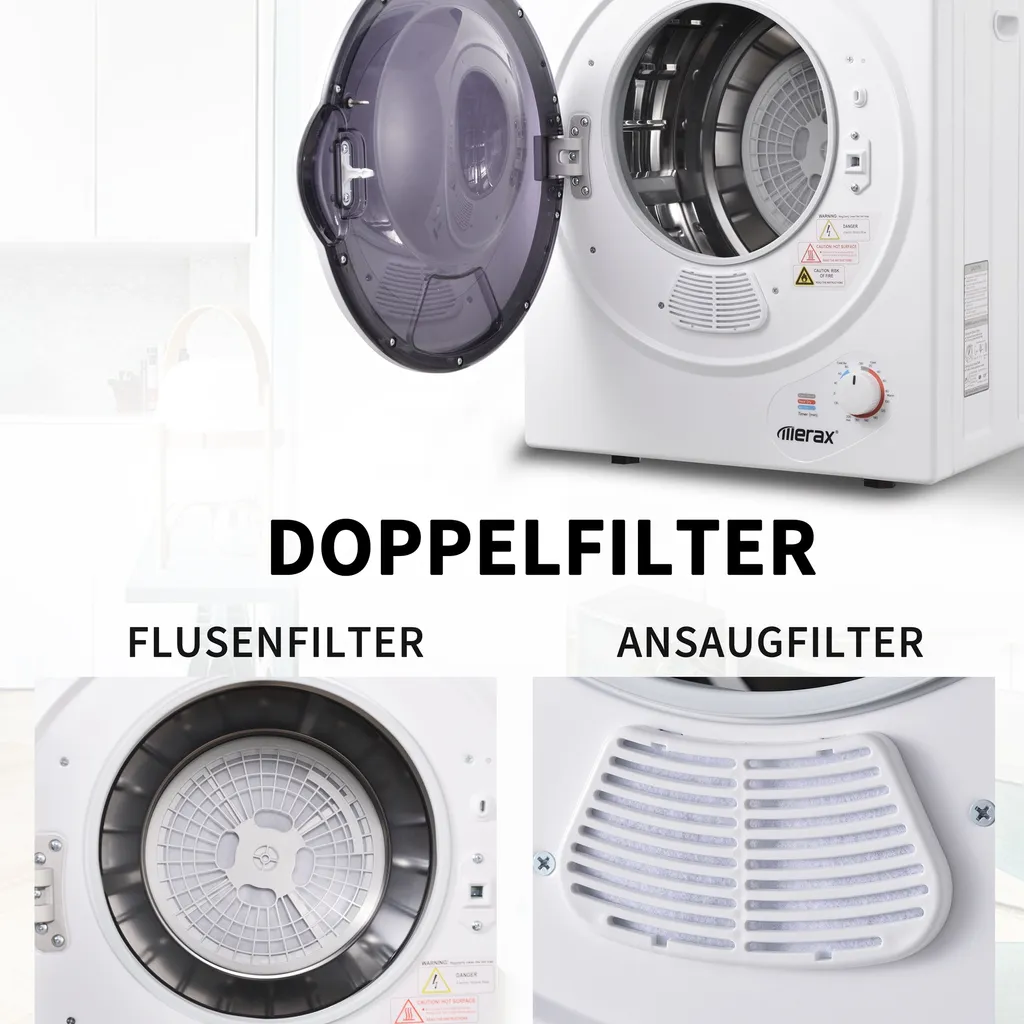 Merax Mini-Wäschetrockner Trockner Ablufttrockner, Frontlader Ablufttrockner Mit PTC-Heizelement, Wärmewahl Und Timer, Freistehend/hängend, 2,5 Kg 9 Merax Mini-Wäschetrockner Trockner Ablufttrockner, Frontlader Ablufttrockner Mit PTC-Heizelement, Wärmewahl Und Timer, Freistehend/hängend, 2,5 Kg – Bild 7