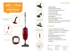 Omega APART DELUXE, Stielstaubsauger ETA243490040, 800 Watt, Mit Beutel, Turbo- Und Parkettbürste, Umschaltbare Bodendüse, Polster- Und Fugendüse -Rein Blitz Geschaft ee0700eda538f4f1ba8743bdabedd842